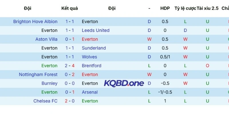 Phong độ thi đấu thời gian qua của Everton